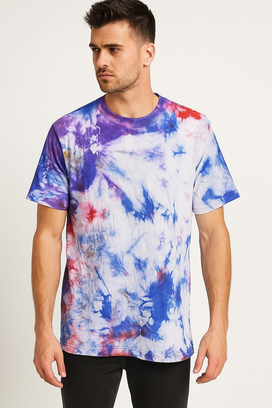 Men’s Tie-Dye Cotton T-Shirt | Casual Round Neck Half Sleeve | Multicolor Stylish Printed Tee